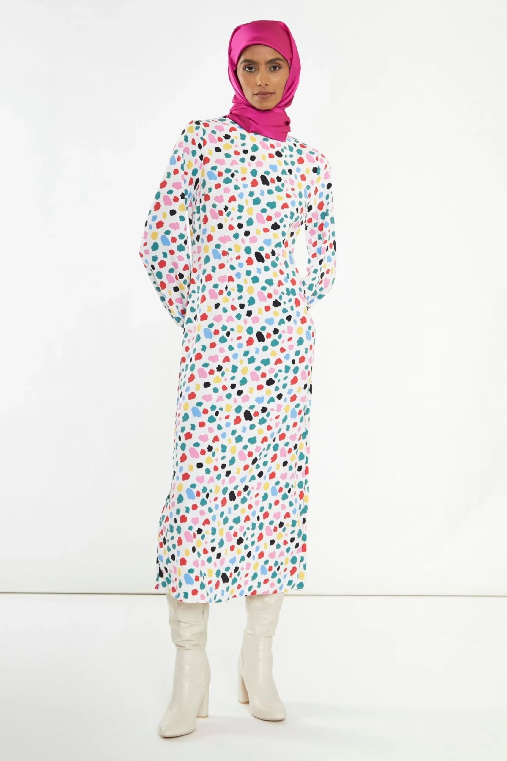 Glamorous Best Dressed Guest|Day Dresses|Abstract Spot Long-Sleeve Midi-Dress -