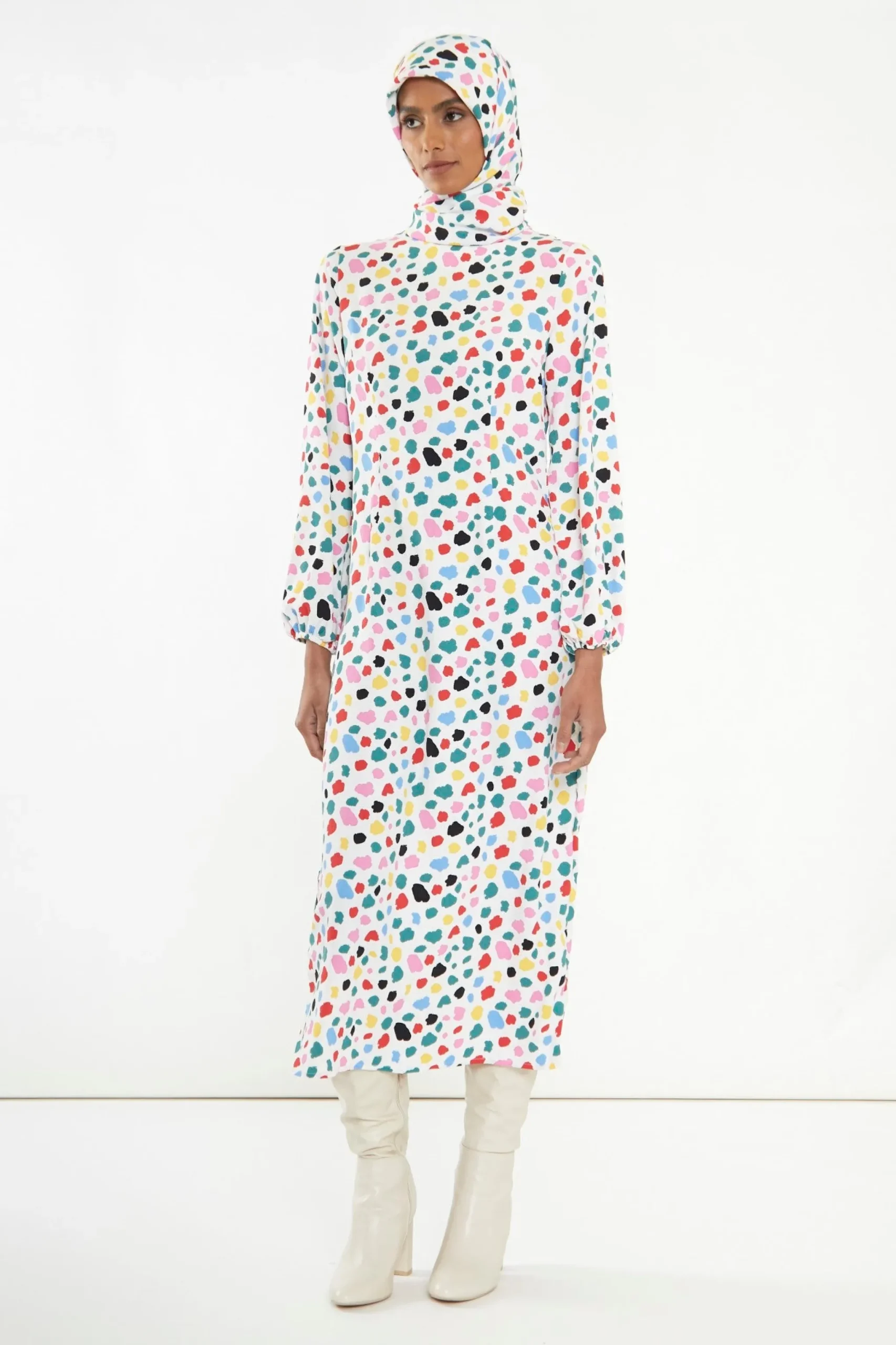 Glamorous Best Dressed Guest|Day Dresses|Abstract Spot Long-Sleeve Midi-Dress -