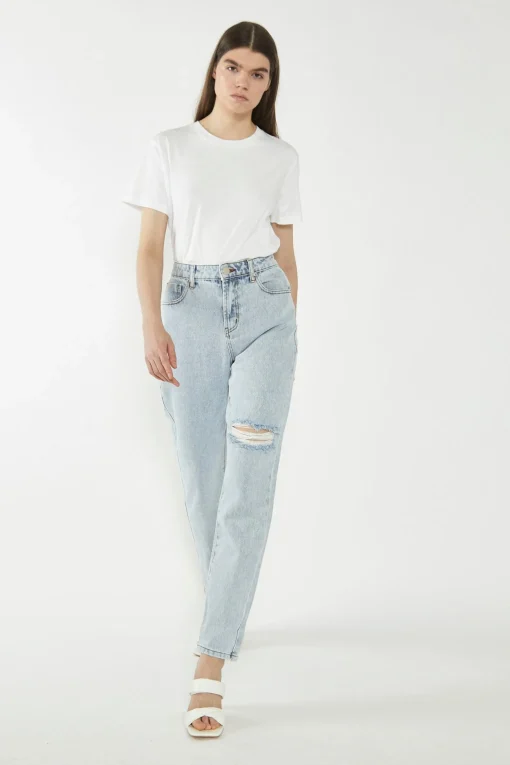 Glamorous Chic Escapes|Ripped & Distressed Jeans|Antique Bleach Distressed Mom Jeans -