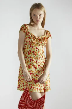 Glamorous Mini Dresses|Mini Dresses|Apple-Green-Fruit Short-Sleeve-A-Line Mini-Dress -