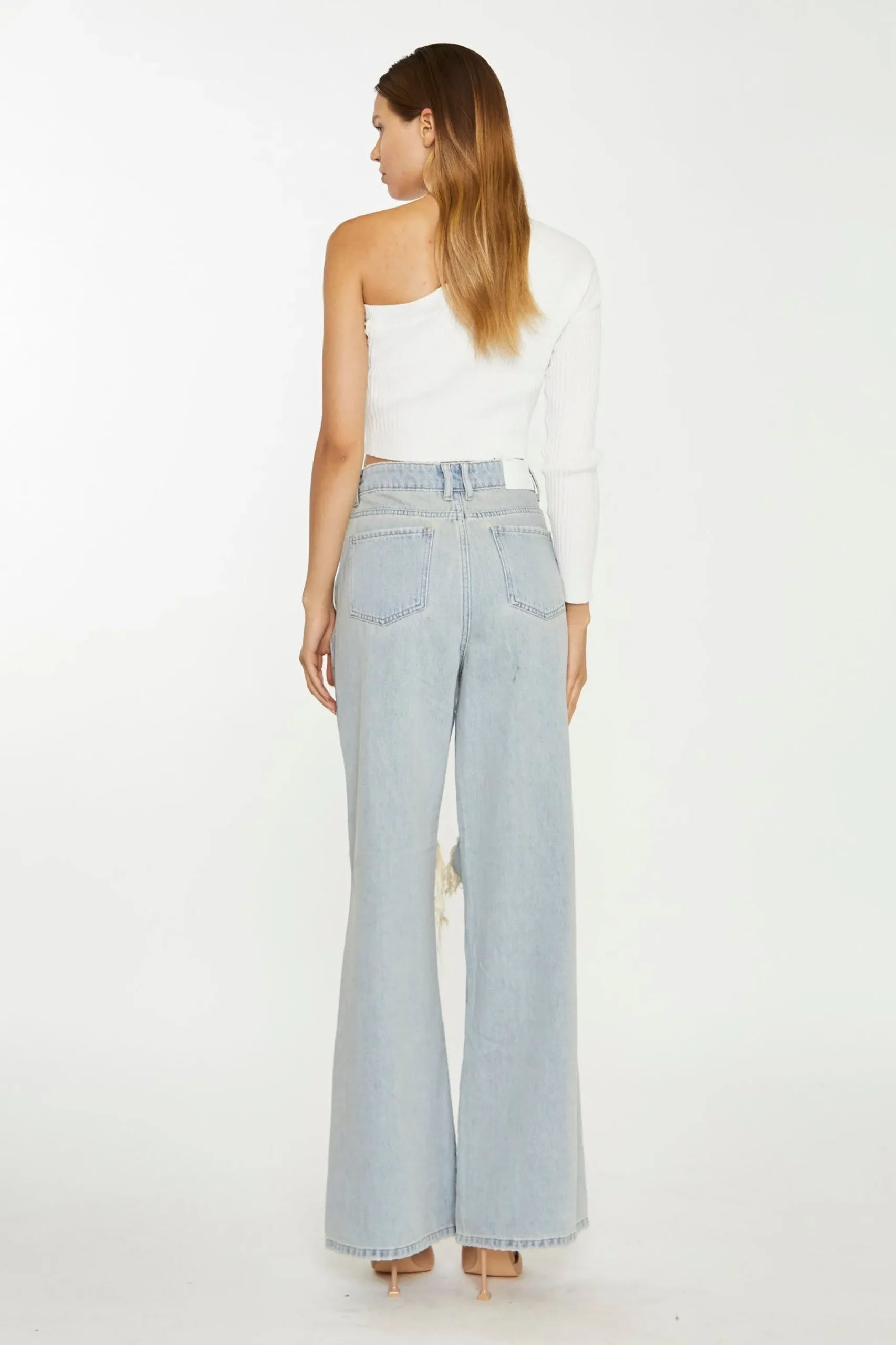 Glamorous Chic Escapes|Ripped & Distressed Jeans|Authentic-Bleach-Wash Distressed Wide Leg Jeans -