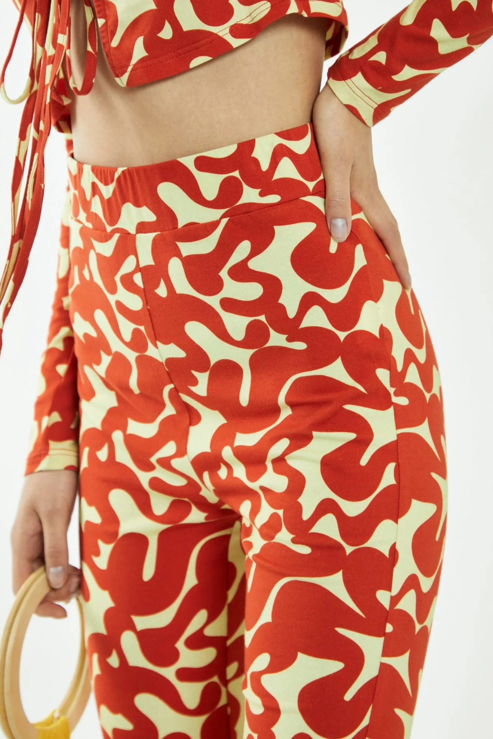 Glamorous Jet Setter|Glamorous Care: Our Sustainable Collection|Banana-Orange Squiggle Jersey Flared Trousers -