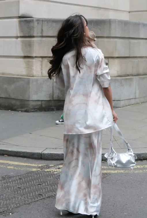 Glamorous Bottoms|Tops|Beige-Grey-Watercolour Short-Sleeves-Tie-Front- Blouse -