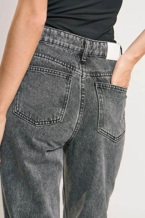 Glamorous Straight Leg Jeans|Black Acid-Wash Straight Leg Jeans -