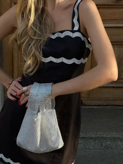 Glamorous Party Dresses|Going Out Dresses|Black Annie Diamante Scallop Mini-Dress -