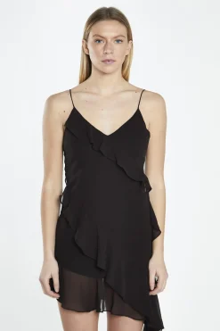 Glamorous Day Dresses|Party Dresses|Black Asymmetric-Ruffle Mini-Dress -