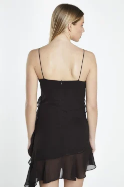 Glamorous Day Dresses|Party Dresses|Black Asymmetric-Ruffle Mini-Dress -