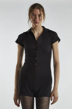 Glamorous Playsuits|Black Button-Front Playsuit -