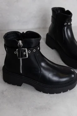 Glamorous Boots|Black Chunky Buckle Chelsea Boots -