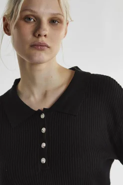 Glamorous Blouses & Shirts|Crops, Corsets & Bodysuits|Black Collared Button Up Long-Sleeve-Crop-Top -