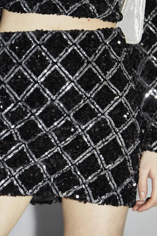 Glamorous Going Out Skirts|Co-ords|Black Diamond-Sequin Mini-Skirt -