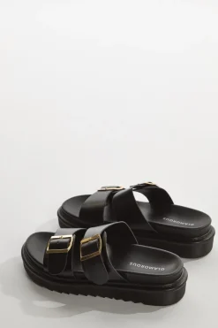 Glamorous Sandals|Black Double-Strap Sandals -