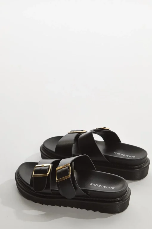 Glamorous Sandals|Black Double-Strap Sandals -