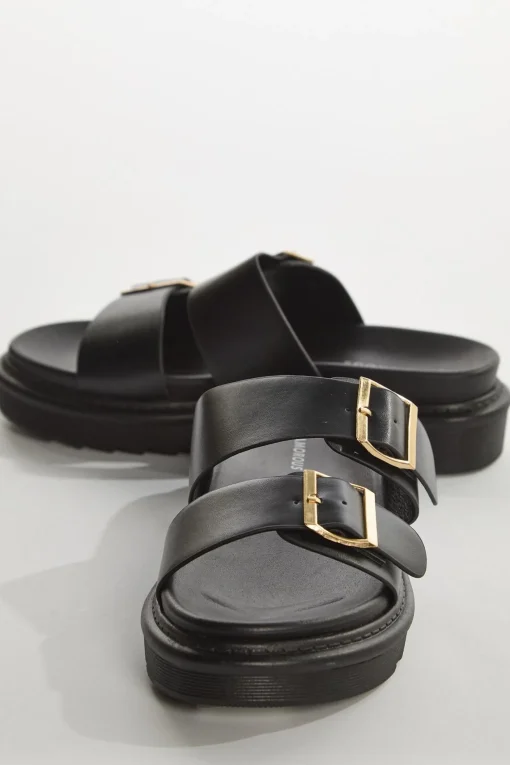 Glamorous Sandals|Black Double-Strap Sandals -