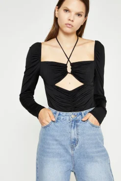 Glamorous Best Dressed Guest|Workwear|Black Long Sleeve Cut-Out -Bodysuit -