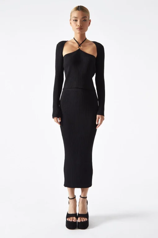 Glamorous Graduation|Workwear|Black Long-Sleeve Halterneck Top -
