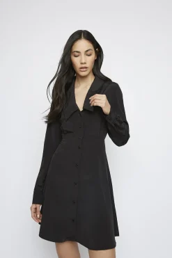 Glamorous Day Dresses|Mini Dresses|Black Long-Sleeve V-Neck Mini-Dress -