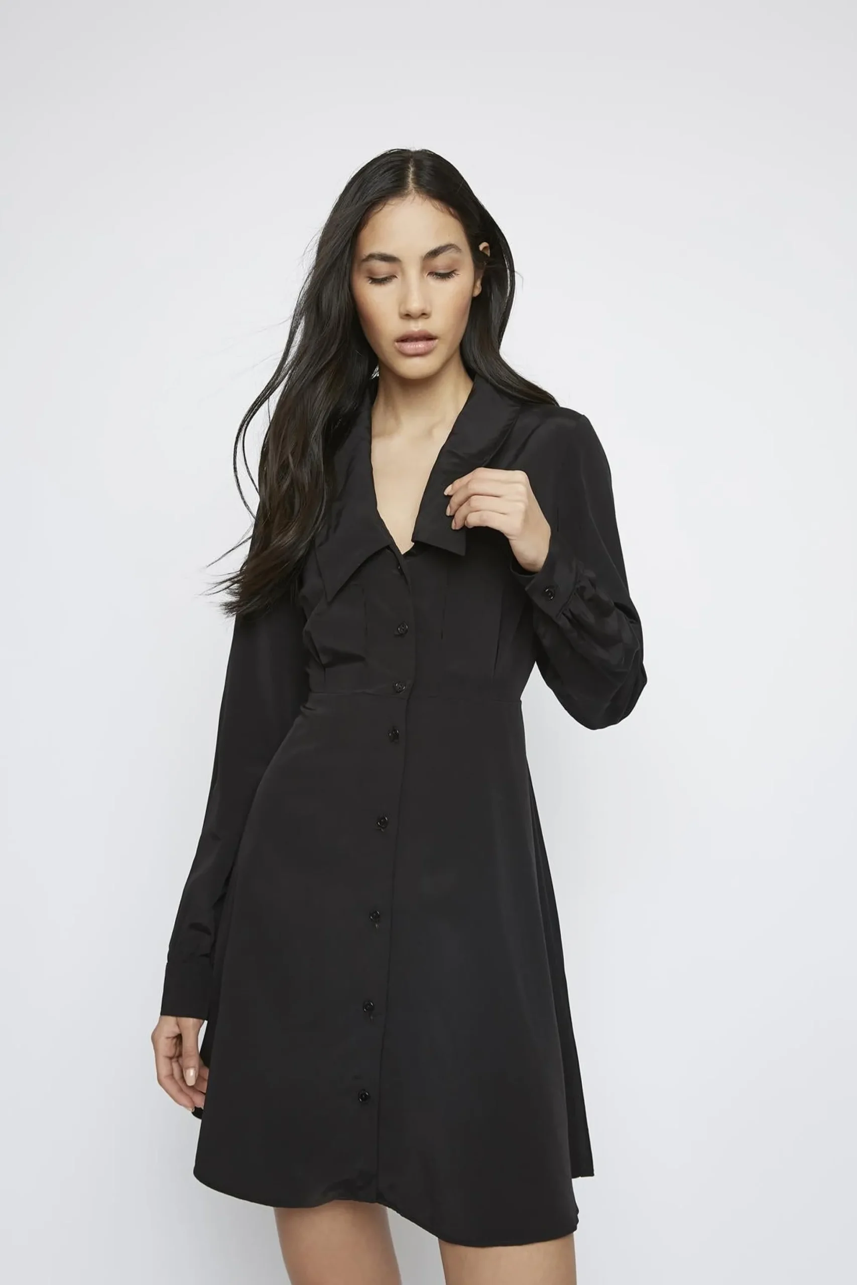 Glamorous Day Dresses|Mini Dresses|Black Long-Sleeve V-Neck Mini-Dress -