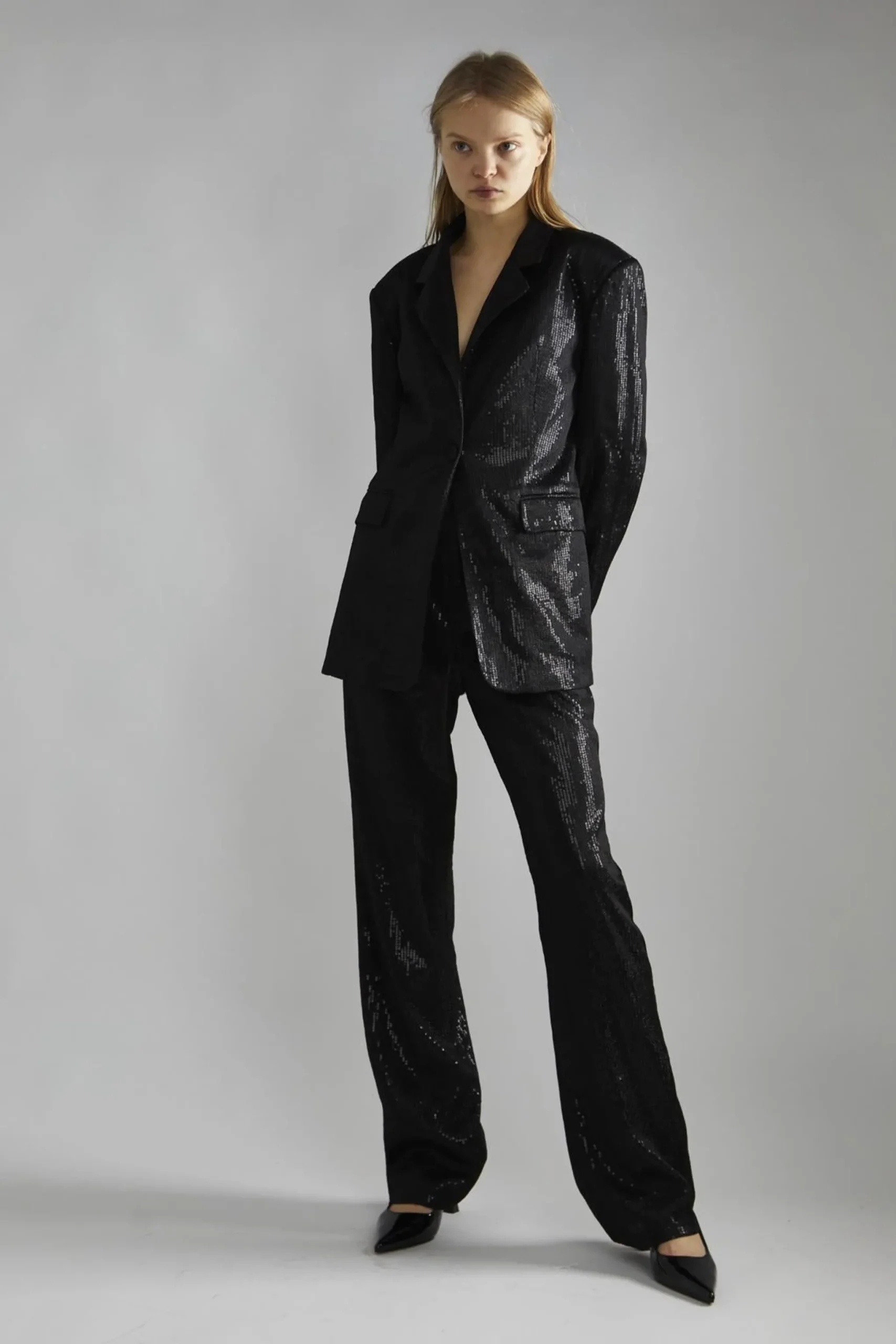 Glamorous Glamorous Studio|Co-ords|Black Metallic-Sequin Oversized-Blazer -