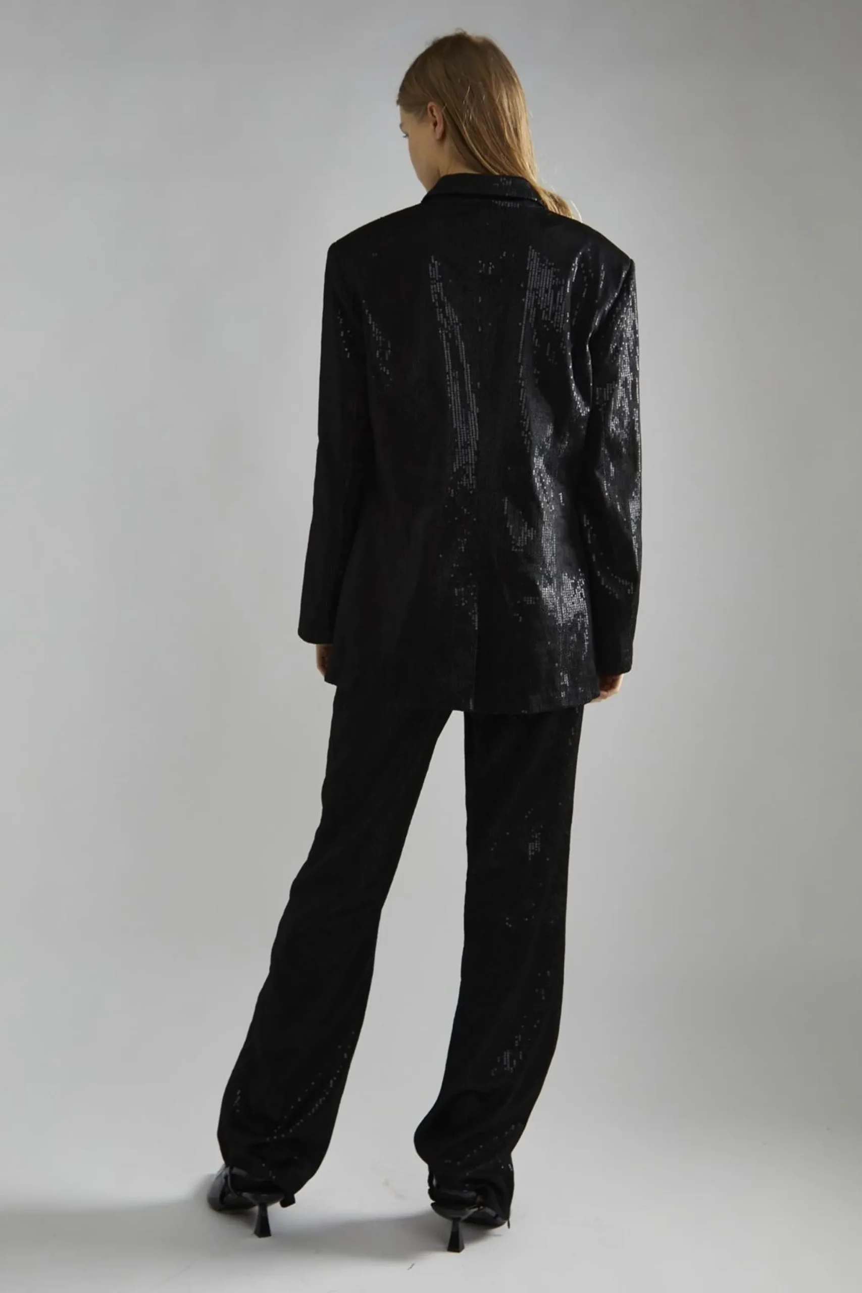 Glamorous Glamorous Studio|Co-ords|Black Metallic-Sequin Oversized-Blazer -