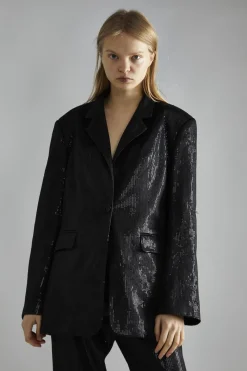 Glamorous Glamorous Studio|Co-ords|Black Metallic-Sequin Oversized-Blazer -