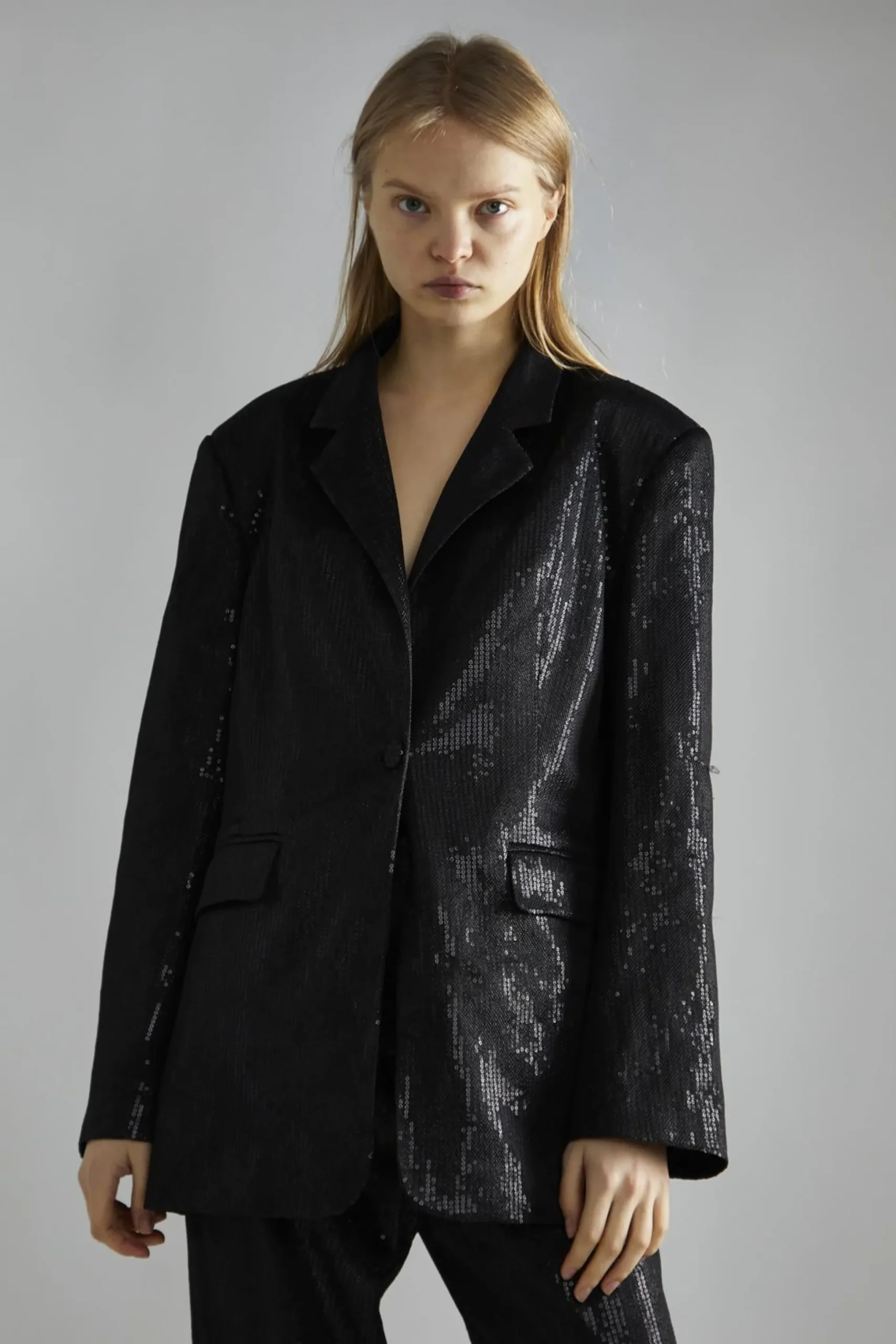 Glamorous Glamorous Studio|Co-ords|Black Metallic-Sequin Oversized-Blazer -
