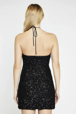 Glamorous Graduation|Party Dresses|Black Mini-Sequin Halter-neck Mini-Dress -