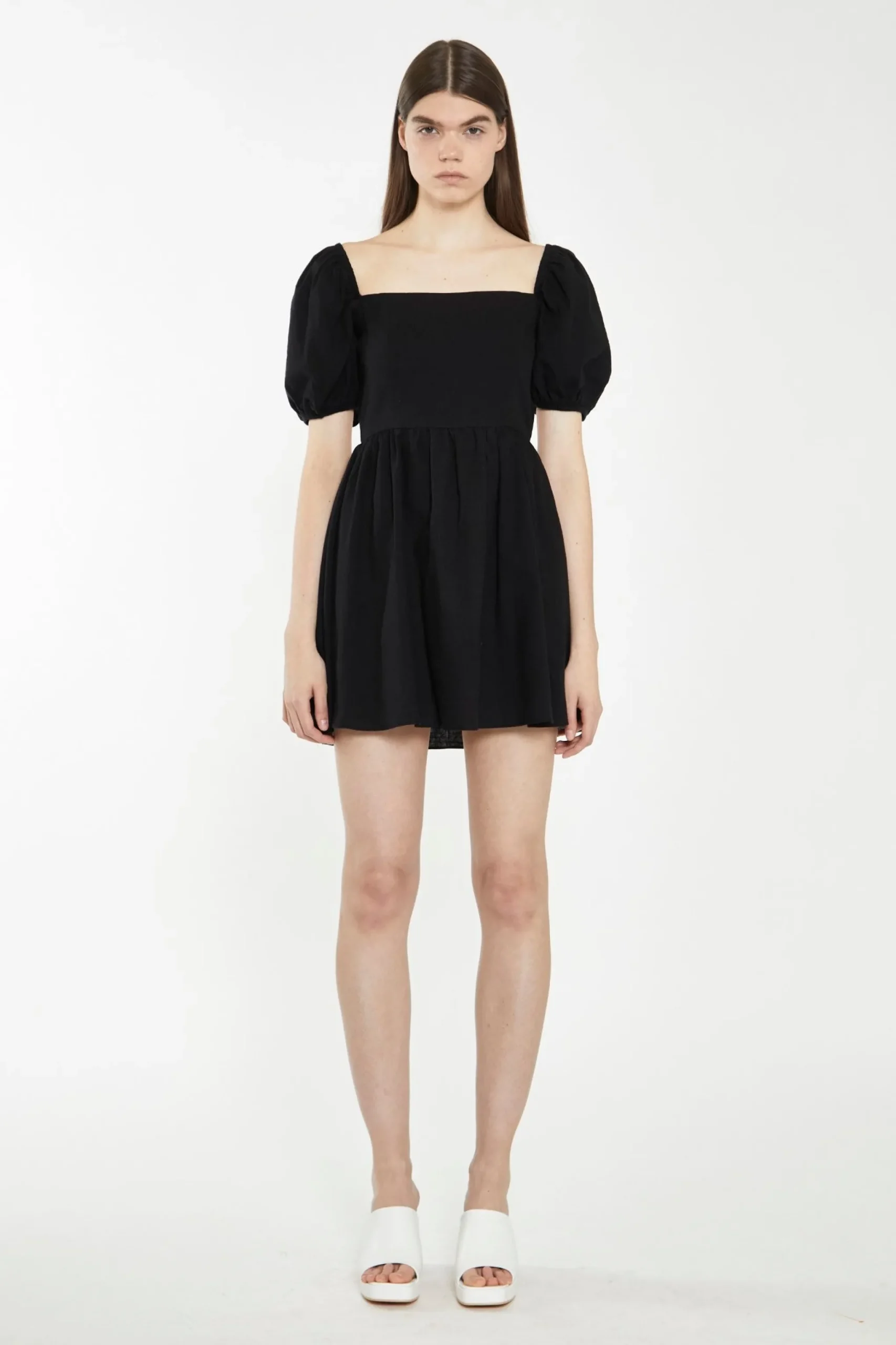 Glamorous Best Dressed Guest|Chic Escapes|Black Open-Back Babydoll Mini Dress -