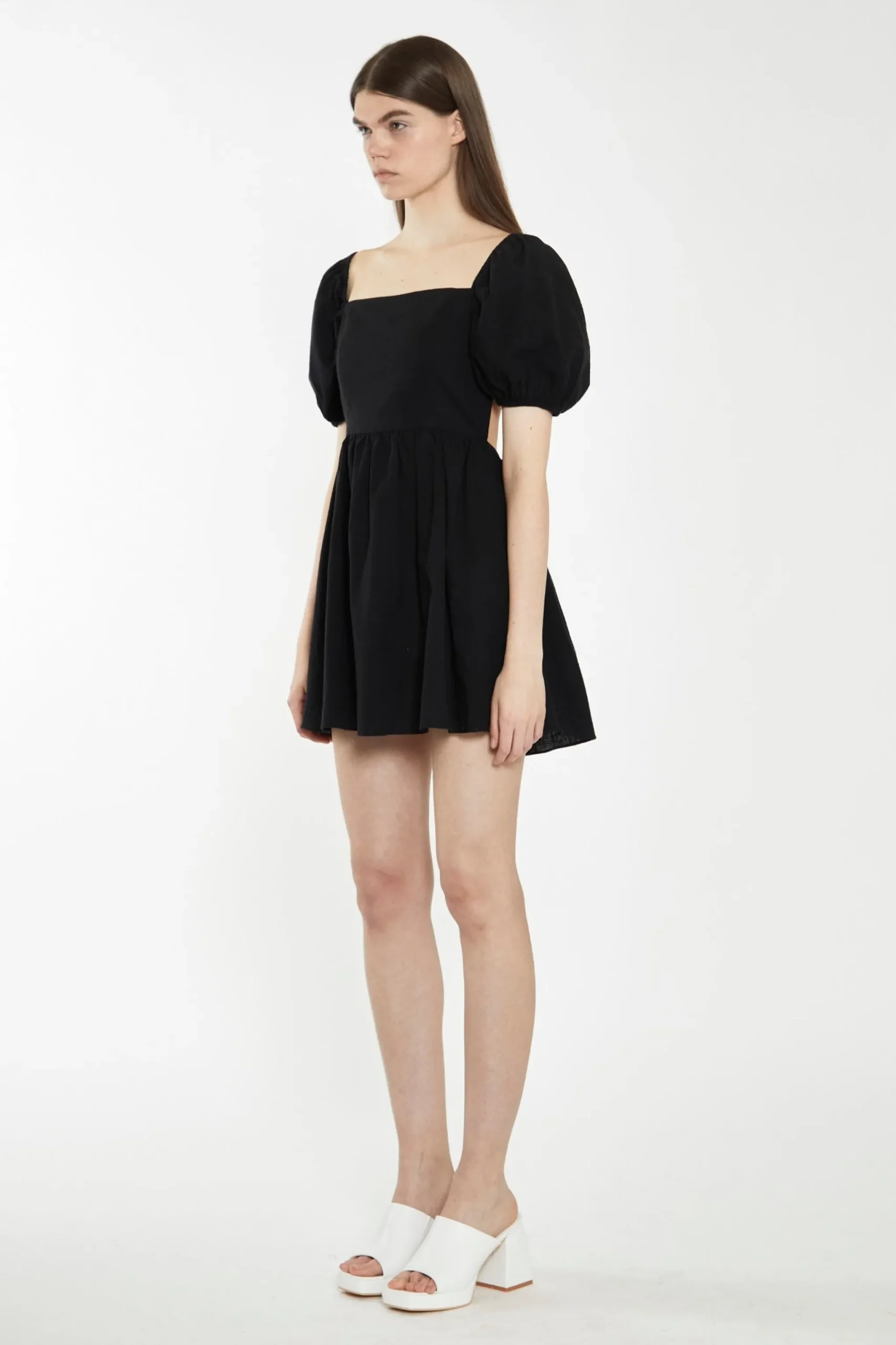 Glamorous Best Dressed Guest|Chic Escapes|Black Open-Back Babydoll Mini Dress -