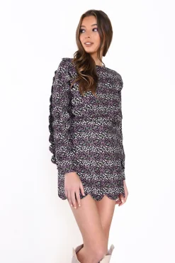Glamorous Day Dresses|Mini Dresses|Black Plum Floral Scallop Hem Mini Dress -