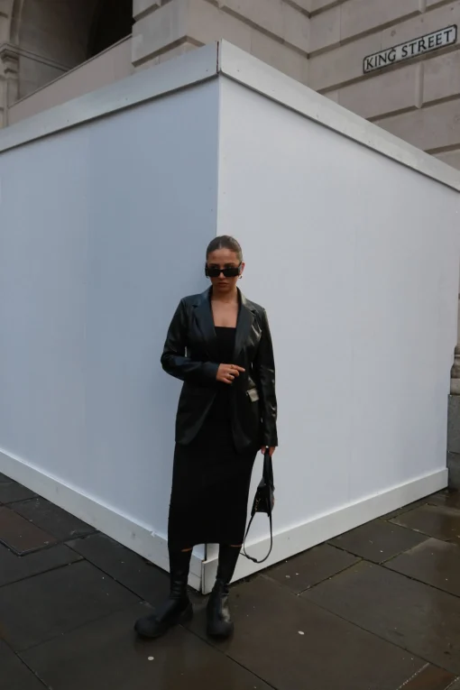Glamorous Prom|Workwear|Black PU Oversized-Fit Blazer -