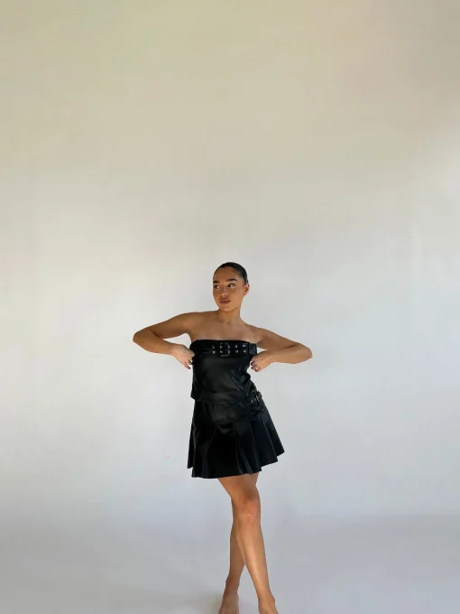 Glamorous Going Out Skirts|Go To Partywear|Black PU Pleated Buckle Mini-Skirt -