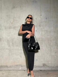 Glamorous Graduation|Glamorous Studio|Black Ruched Bodycon Midaxi-Dress -