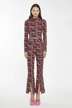 Glamorous Flares|Black 60S Flower Split-Front Flared Trousers -