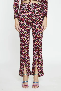 Glamorous Flares|Black 60S Flower Split-Front Flared Trousers -