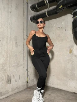 Glamorous Activewear|Black Scoop-Neck Full-Body-Unitard -