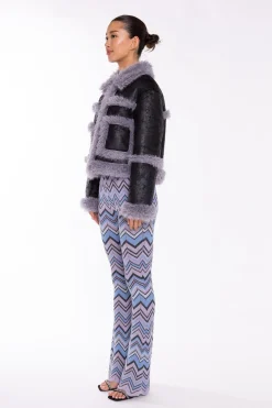 Glamorous Faux Fur & Leather|Jackets|Black Steel-Grey Shearling Trim Cropped-Jacket -