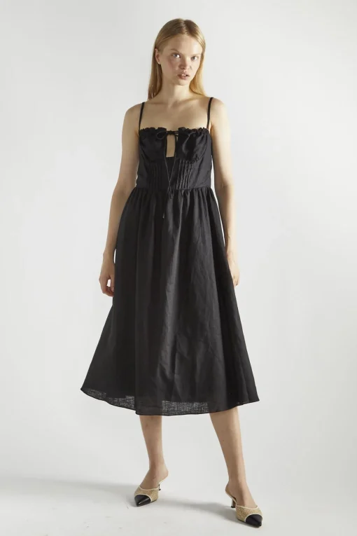 Glamorous Midi & Midaxi Dresses|Midi & Midaxi Dresses|Black Tie-Front Midi-Dresses -