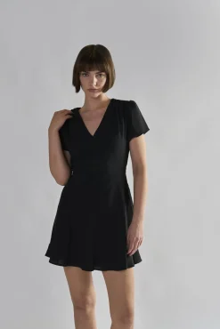 Glamorous Day Dresses|Mini Dresses|Black V-Neck Mini-Dresses -