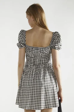 Glamorous Day Dresses|Mini Dresses|Black White Gingham-Print Skater Mini-Dress -