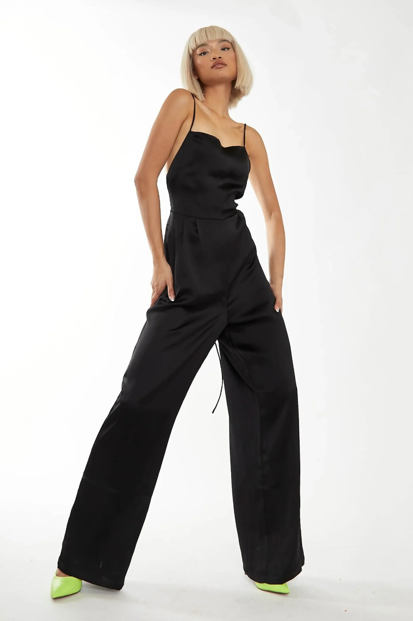 Glamorous Best Dressed Guest|Go To Partywear|Black Wide Leg Low Tie-back Jumpsuit -