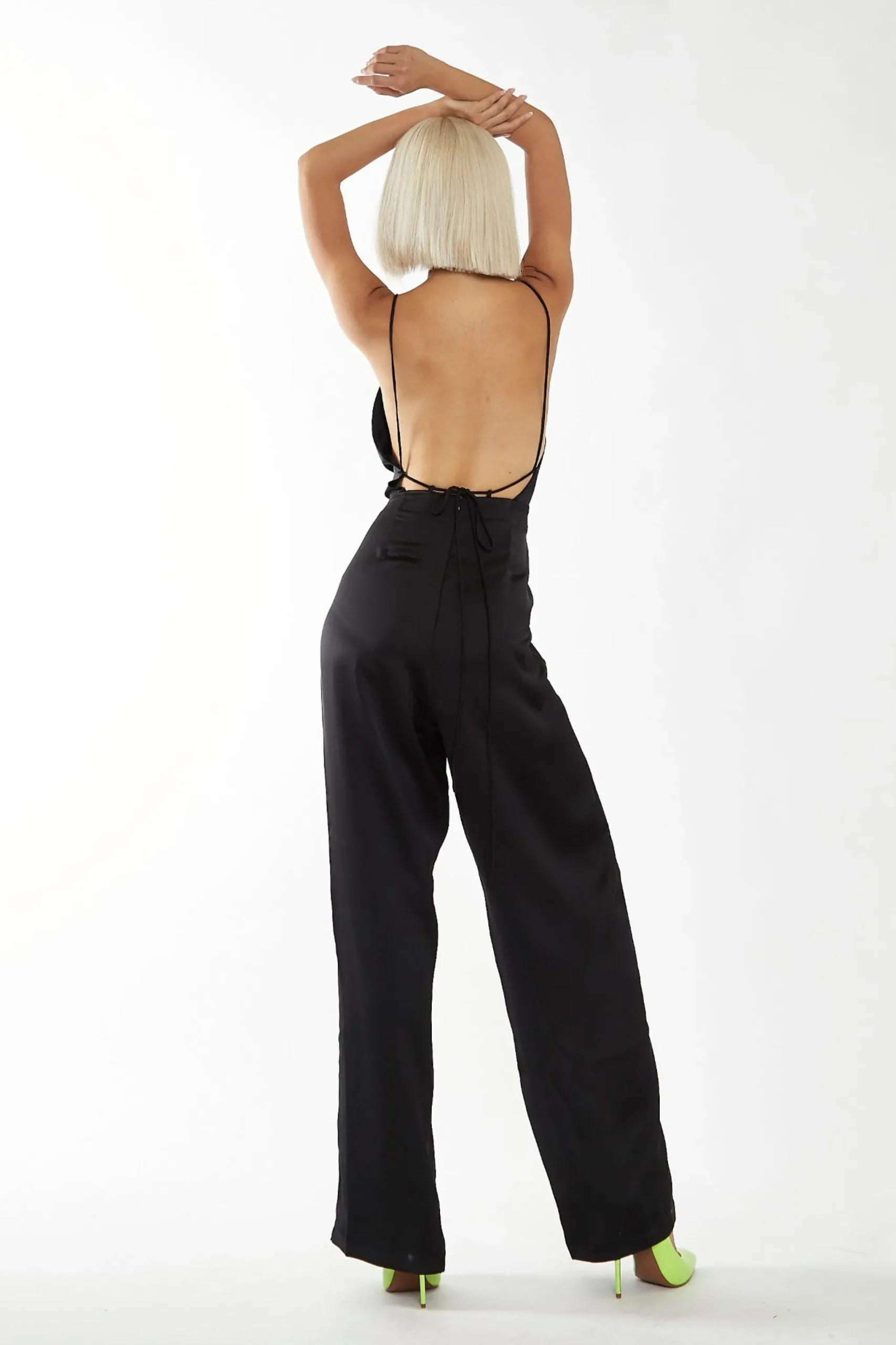 Glamorous Best Dressed Guest|Go To Partywear|Black Wide Leg Low Tie-back Jumpsuit -