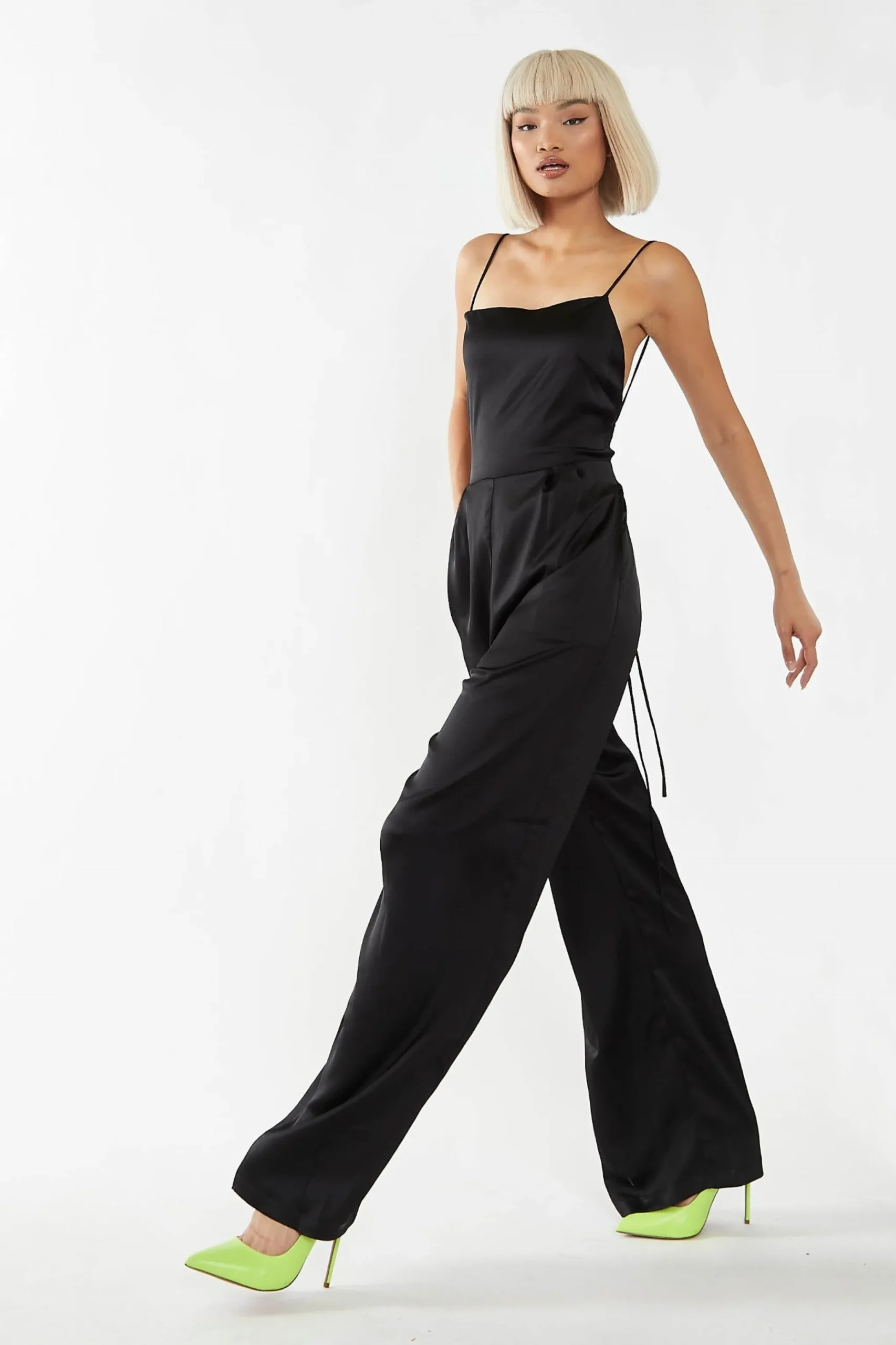 Glamorous Best Dressed Guest|Go To Partywear|Black Wide Leg Low Tie-back Jumpsuit -