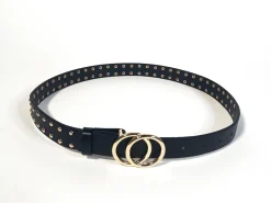 Glamorous Belts|Black-Gold Studded Belt -