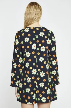 Glamorous Mini Dresses|Mini Dresses|Black-Green-Flower Long-Sleeve Mini-dress -