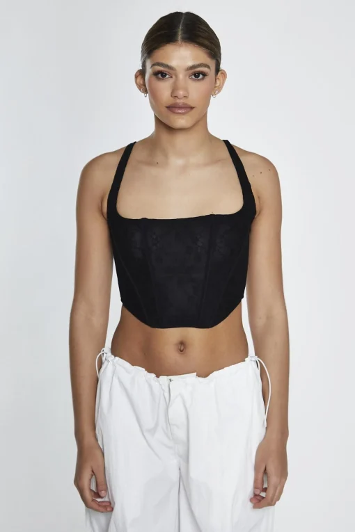Glamorous Going Out Tops|Crops, Corsets & Bodysuits|Black-Lace Corset Crop-Top -