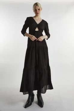 Glamorous Day Dresses|Maxi Dresses|Black-Linen Cut-Out Maxi-Dress -