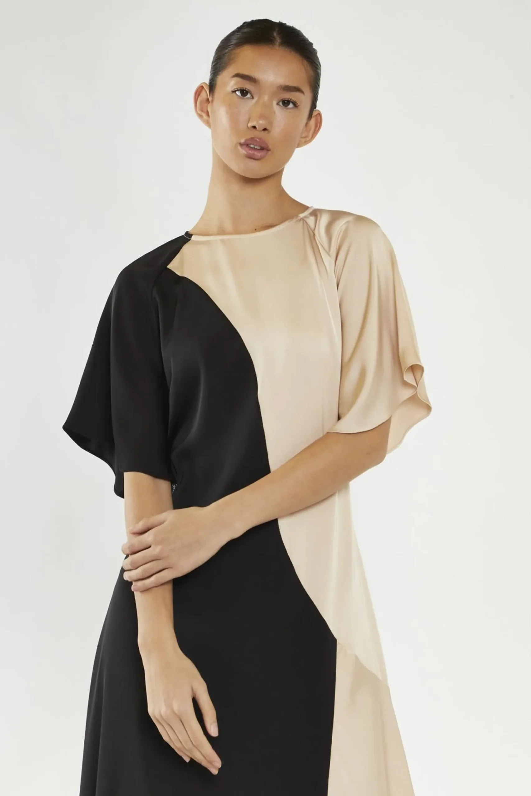 Glamorous Day Dresses|Party Dresses|Black-Nude Flared Maxi-Dress -