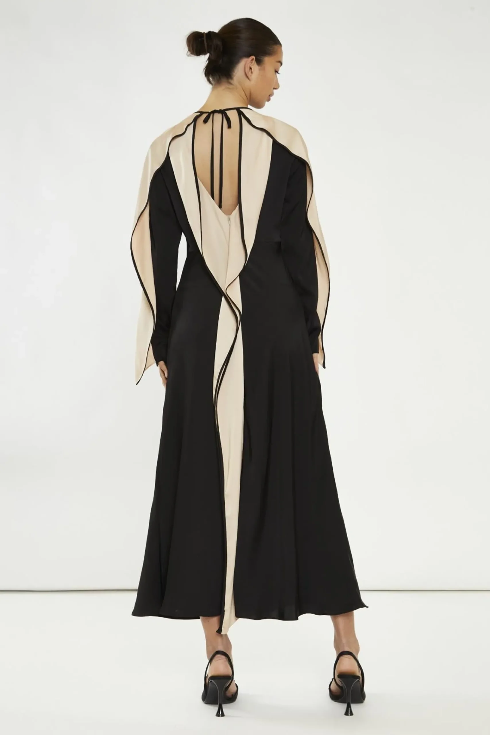 Glamorous Day Dresses|Party Dresses|Black-Nude Waterfall Ruffle Maxi-Dress -