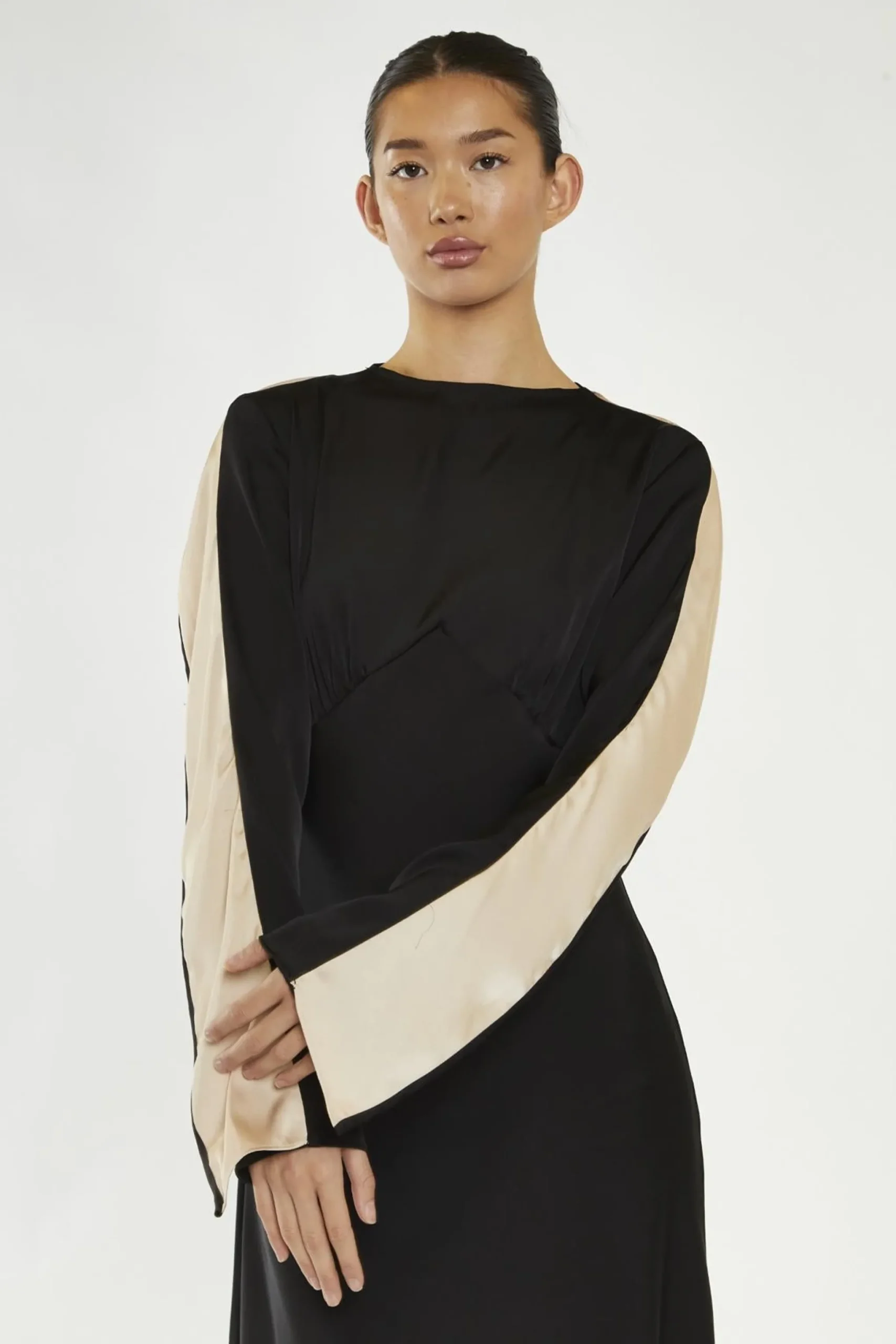 Glamorous Day Dresses|Party Dresses|Black-Nude Waterfall Ruffle Maxi-Dress -